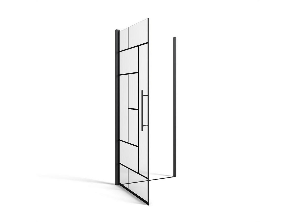 DUSCHTÜR Pendel - Metall matt Schwarz - Industrie-Style - Glas antikalk - 80 x 195 cm - FIORENI - Schwarz, Metall (80/195cm) - Vente-Unique