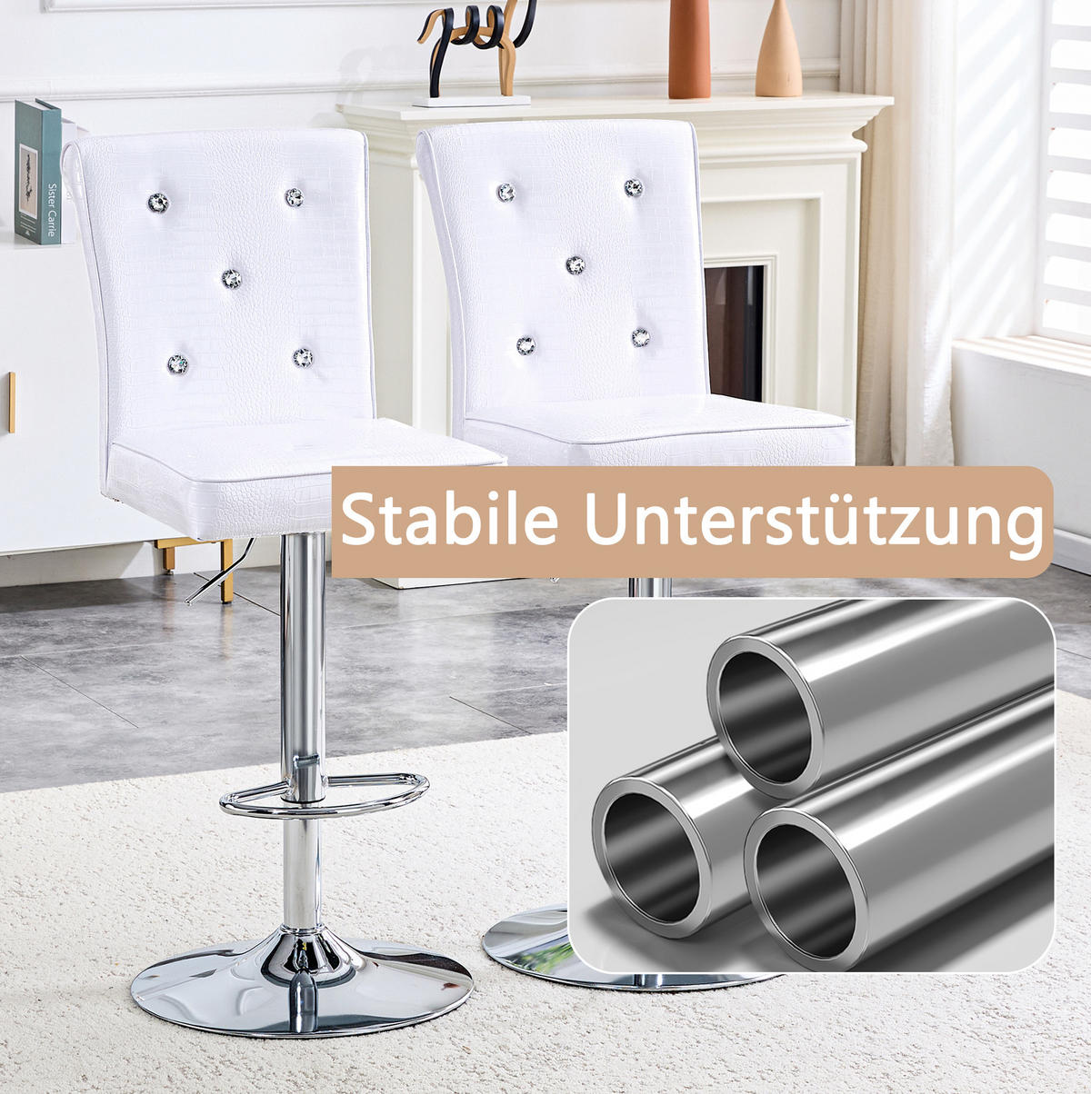 ESSZIMMERSTUHL 2er-Set mit Kristallknopf PVC White - Weiß, Metall (42/125/55.3cm) - Meubliv