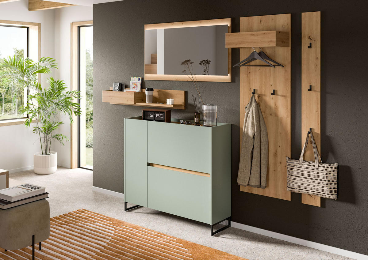 GARDEROBE Flow (B/H/T: ca. 236/192/32 cm) 5 tlg. in Salbei/Salbei - Salbeigrün, Holzwerkstoff (236/192/32cm) - Homes & Jones