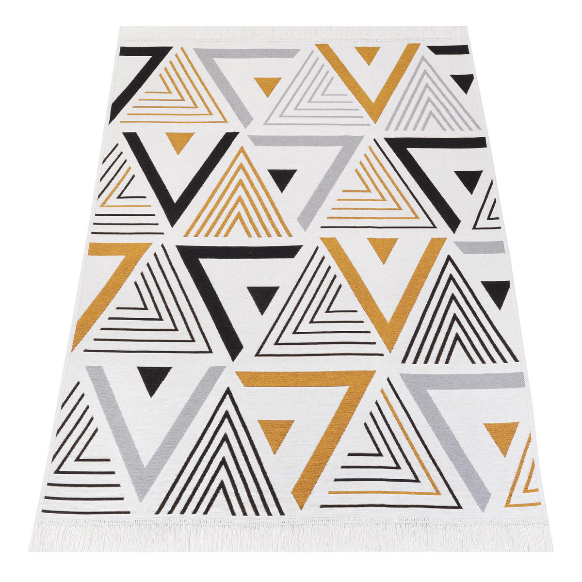 TEPPICH AZTECA Grau Dunkelblau Gelb 80/200 cm - Gelb/Dunkelblau, Naturmaterialien (80/200cm) - Tapiso