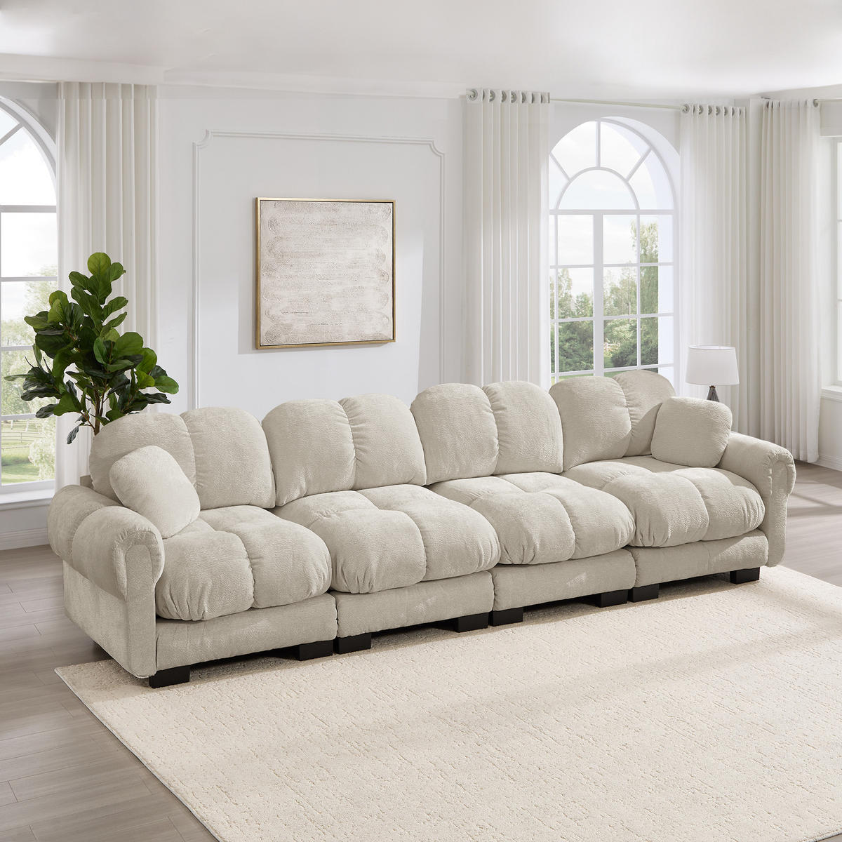 4-SITZER-SOFA DE-34384 Steppdesign Hellkhaki - Sandfarben, Textil (86/90/330cm) - ComfortXL