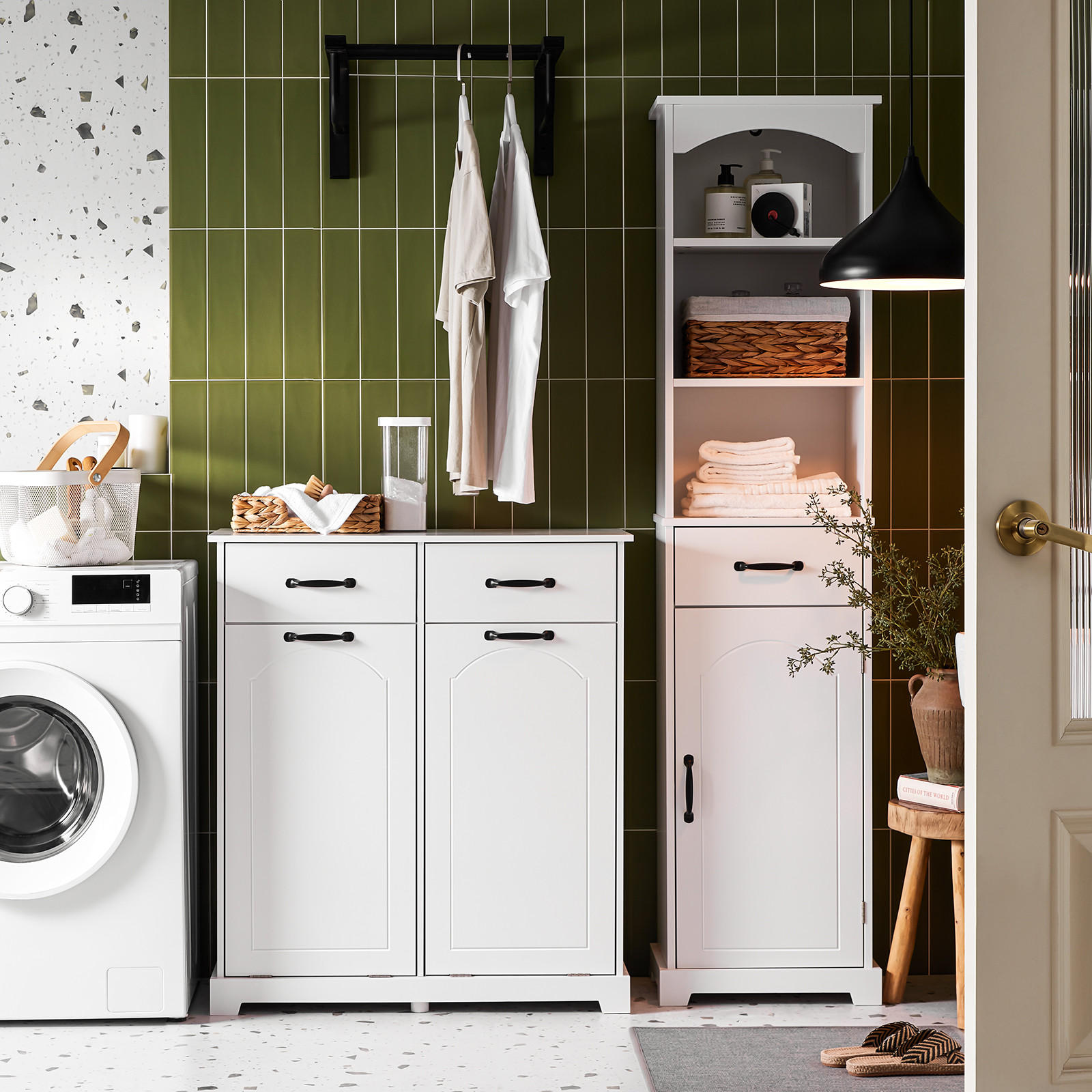 Thumbnail - SoBuy Wäscheschrank, Weiß, Holzwerkstoff, 80x90x38 cm, Badezimmer, Badezimmerschränke, Midischränke