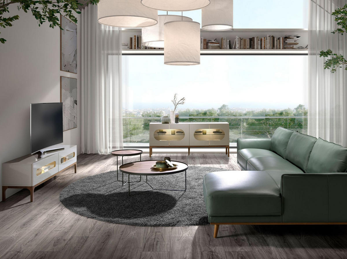 SIDEBOARD Sideboard aus grauem und Walnussholz mit Innenbeleuchtung 180/41/75 cm - Walnussfarben/Grau, Holzwerkstoff (180/75/41cm) - ANGEL CERDA