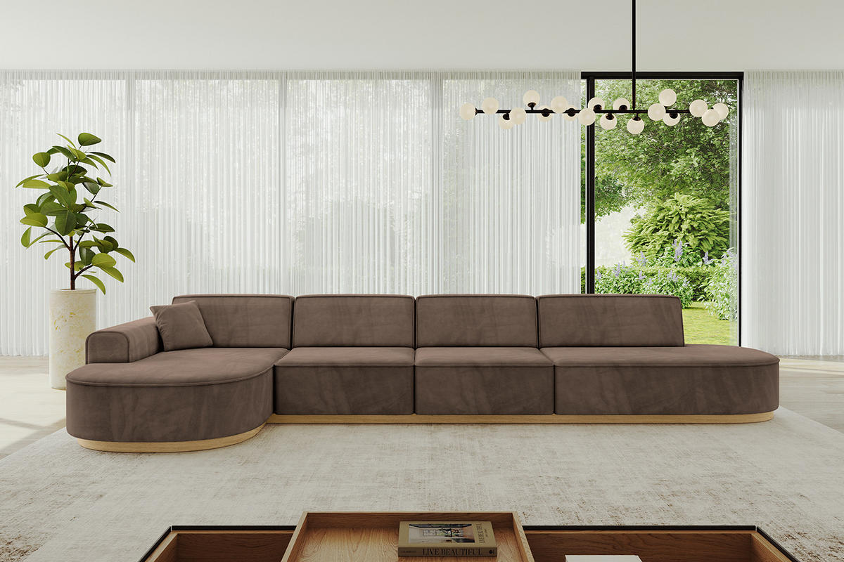 ECKSOFA Ottomane Links MARI-L3-v2 - 413x171x83 cm Braun Velours - Braun, Holzwerkstoff/Textil (413/171cm) - ALTDECOR