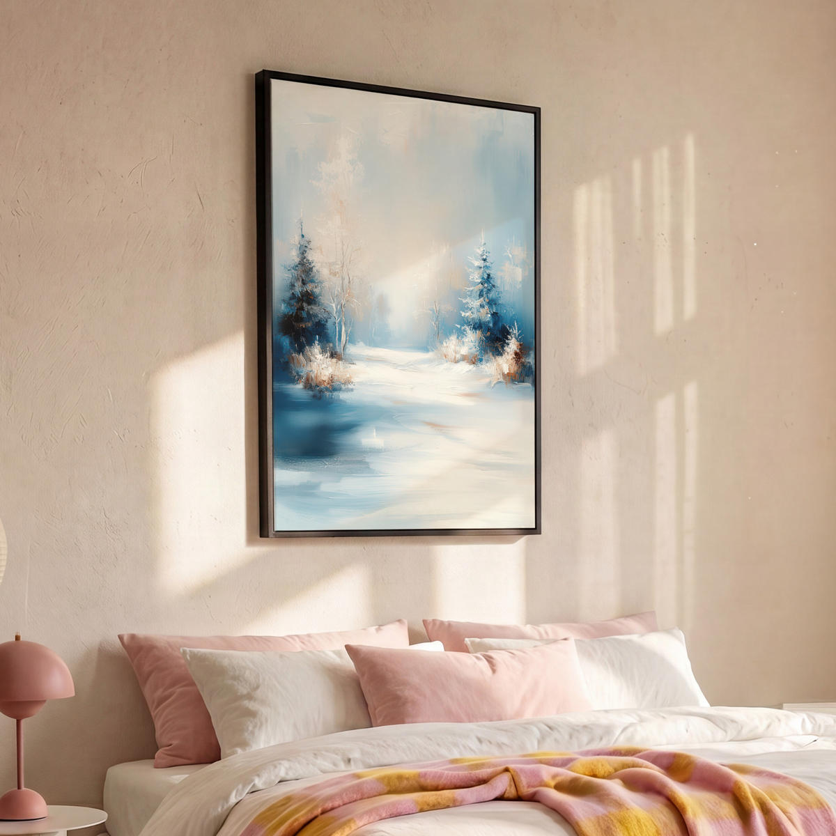 LEINWAND Bilder mit Rahmen - Wald – Winter – Natur – Abstrakt – Schnee - 80x120 - Weiß, Textil (80/120cm) - MuchoWow