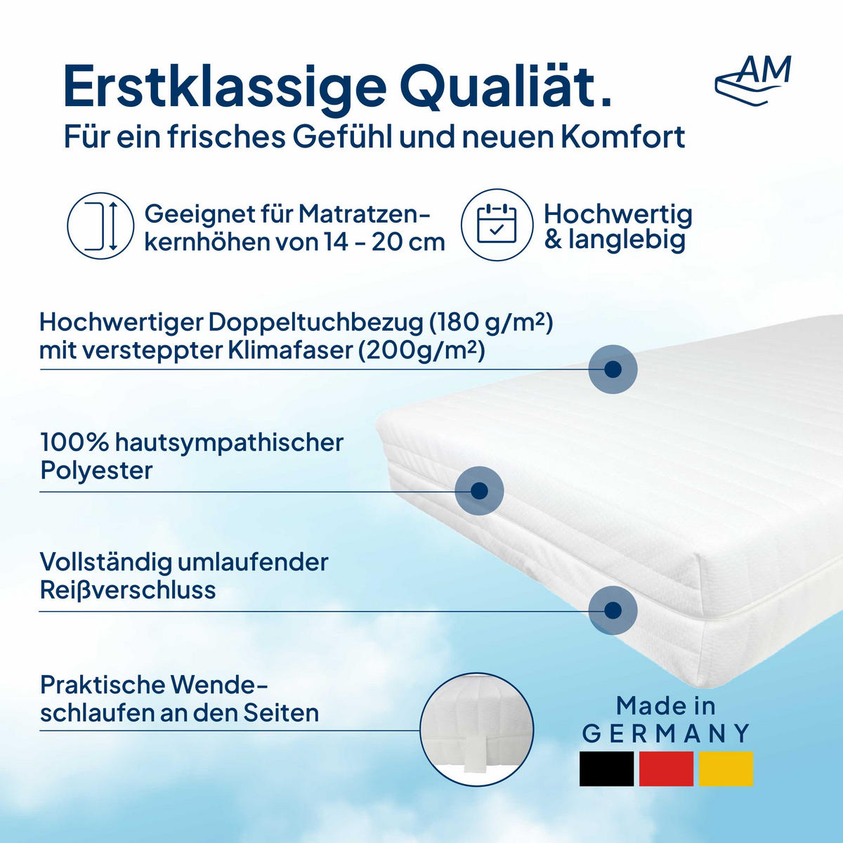 MATRATZENBEZUG Toledo 90/220cm für 20cm Kernhöhe - Weiß, Textil (90/220cm) - AM Qualitätsmatratzen