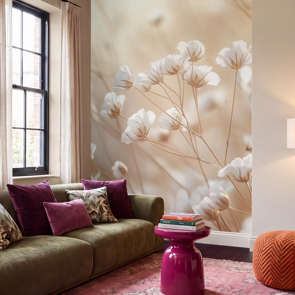 TAPETE - Wild - Blumen - Weiß - 220x280 cm - Creme, Papier (220/280cm) - OnlyWow