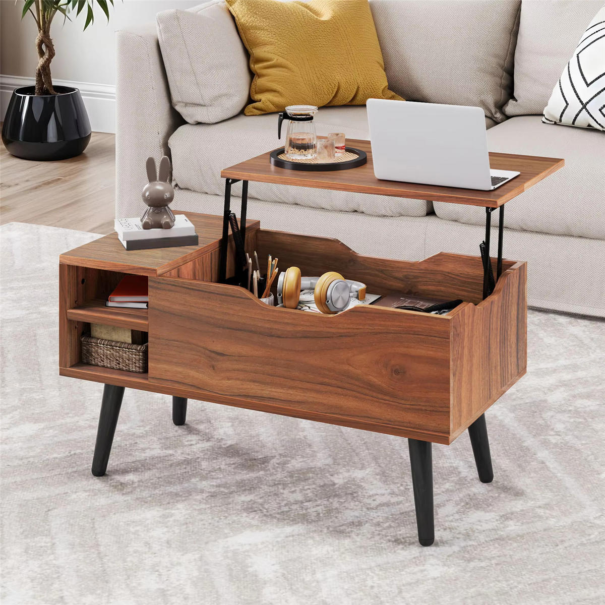 COUCHTISCH 80x61,5x40 Eiche Lift-Top Feder Stauraum - Braun, Holz (800/40/61.5cm) - Kaket