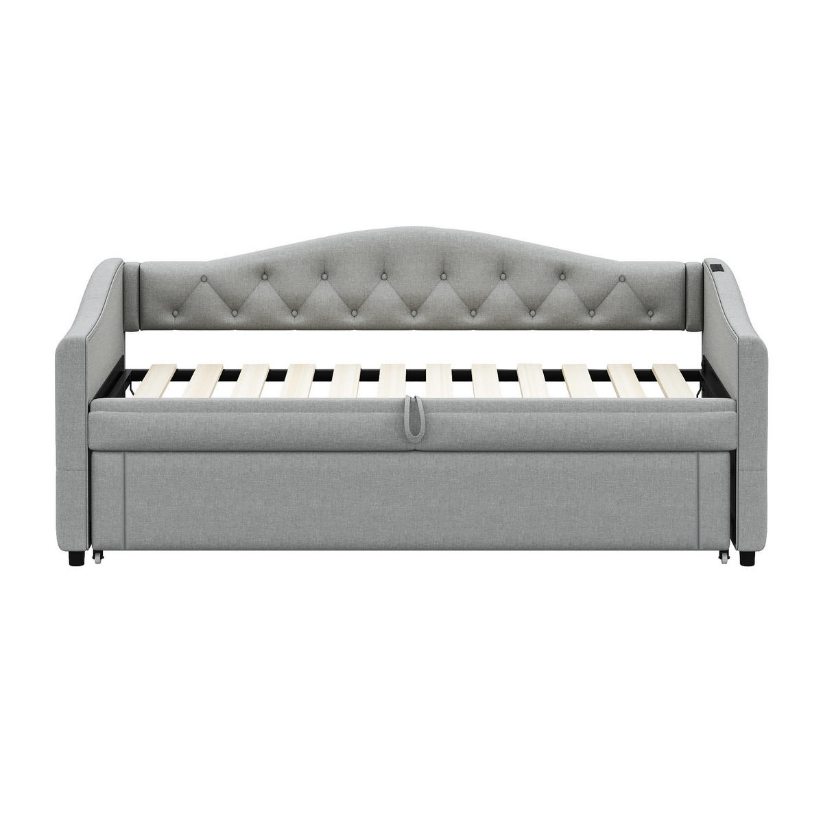 POLSTERBETT 90/200 cm mit USB-Anschluss und Lattenrost in Grau - Grau, Textil (90/200cm) - BEAOK