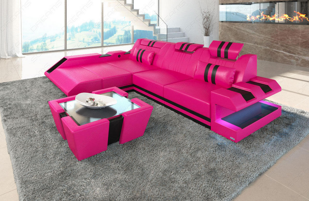 ECKSOFA Apollonia L - Pink, Leder (295/190cm) - Sofa Dreams