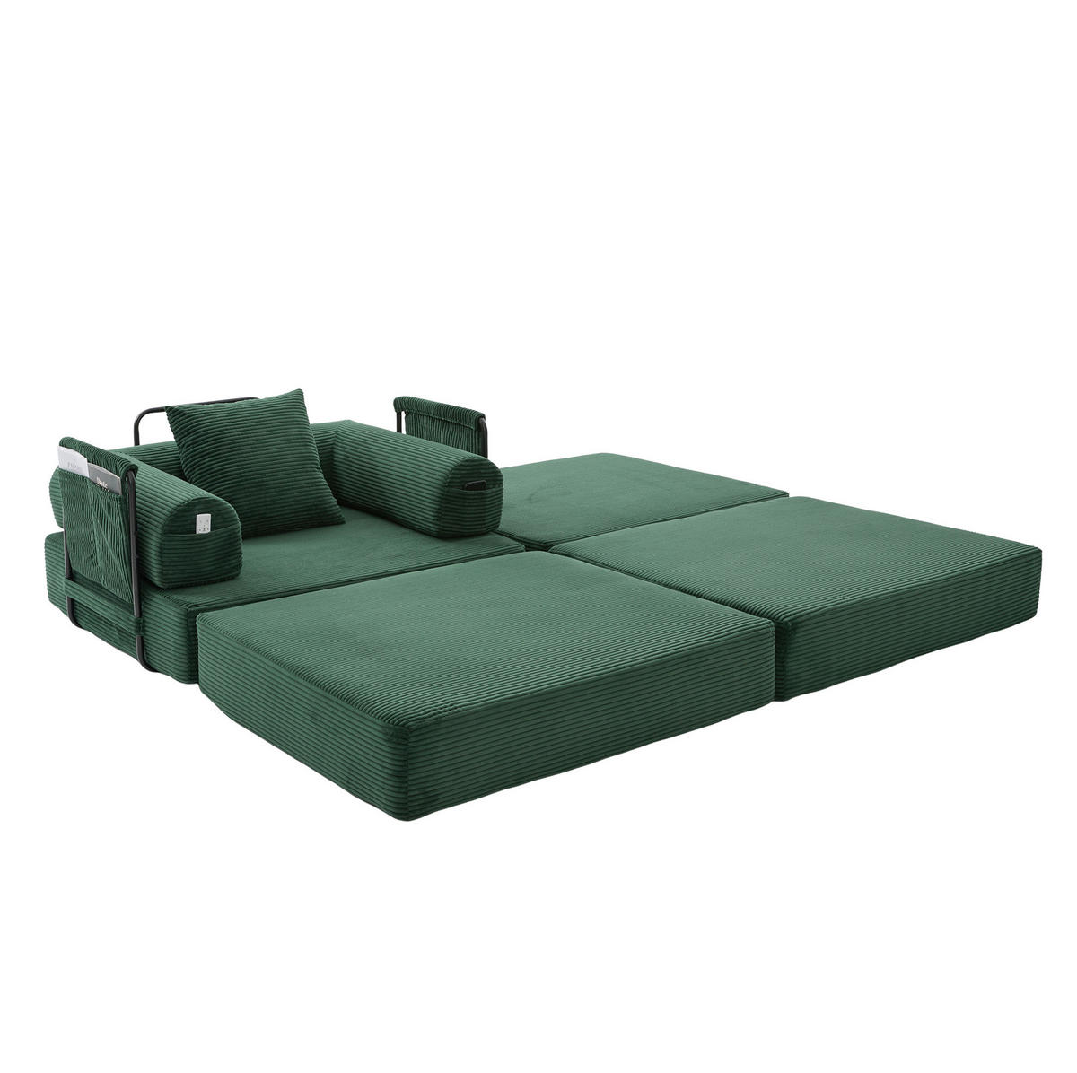 SCHLAFSESSEL aus Cord 112x190x67 cm Smaragdgrün mit Hocker, Seitentasche und Kissen - Smaragdgrün, Textil (112/67/190cm) - Modfu