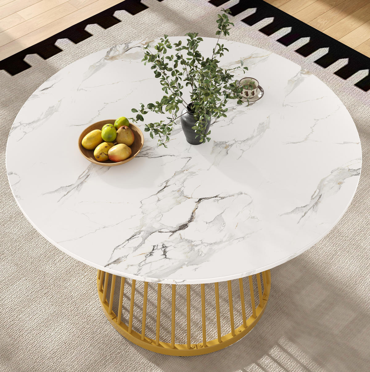 ESSTISCH 80/80/76 cm in Weiß mit Marmoroptik und goldfarbenem Metallgestell - Goldfarben, Holzwerkstoff (80/80/76cm) - Flora Grace