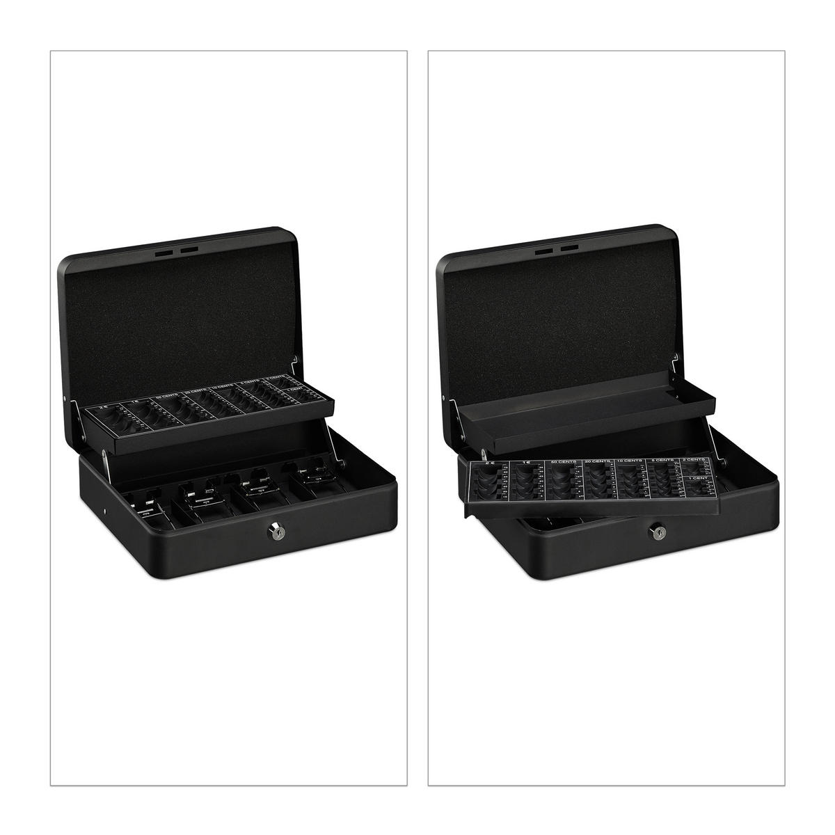 GELDKASSETTE Euro-Münzzählbrett - Schwarz, Kunststoff/Metall (30.5/8.5/24.5cm) - Relaxdays