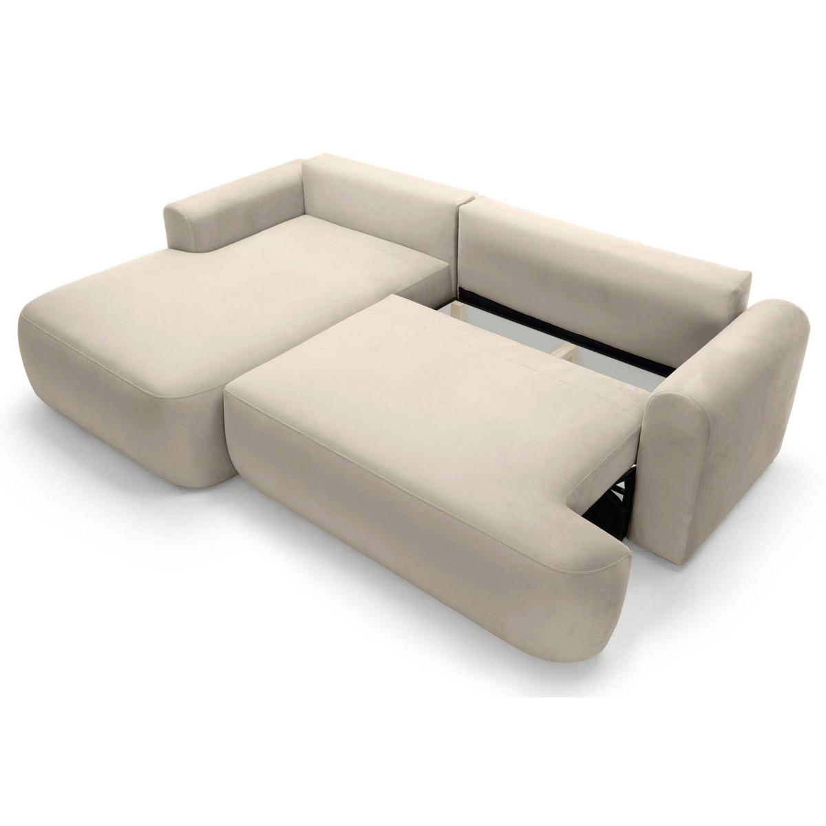 ECKSOFA Ovo Hellbeige mit wasserabweisendem Samtbezug - Ecru/Schwarz, Kunststoff/Textil (260/165cm) - Selsey