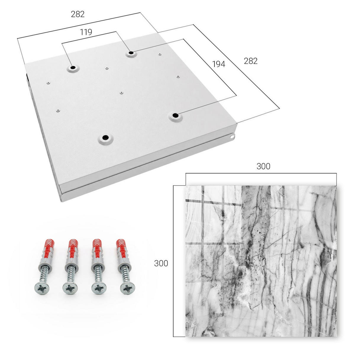 SCHLÜSSELBOX Weiß 30x30 cm – Türöffnung nach rechts - Marmor-Eleganz - Schwarz, Metall (30/30/5cm) - TULUP