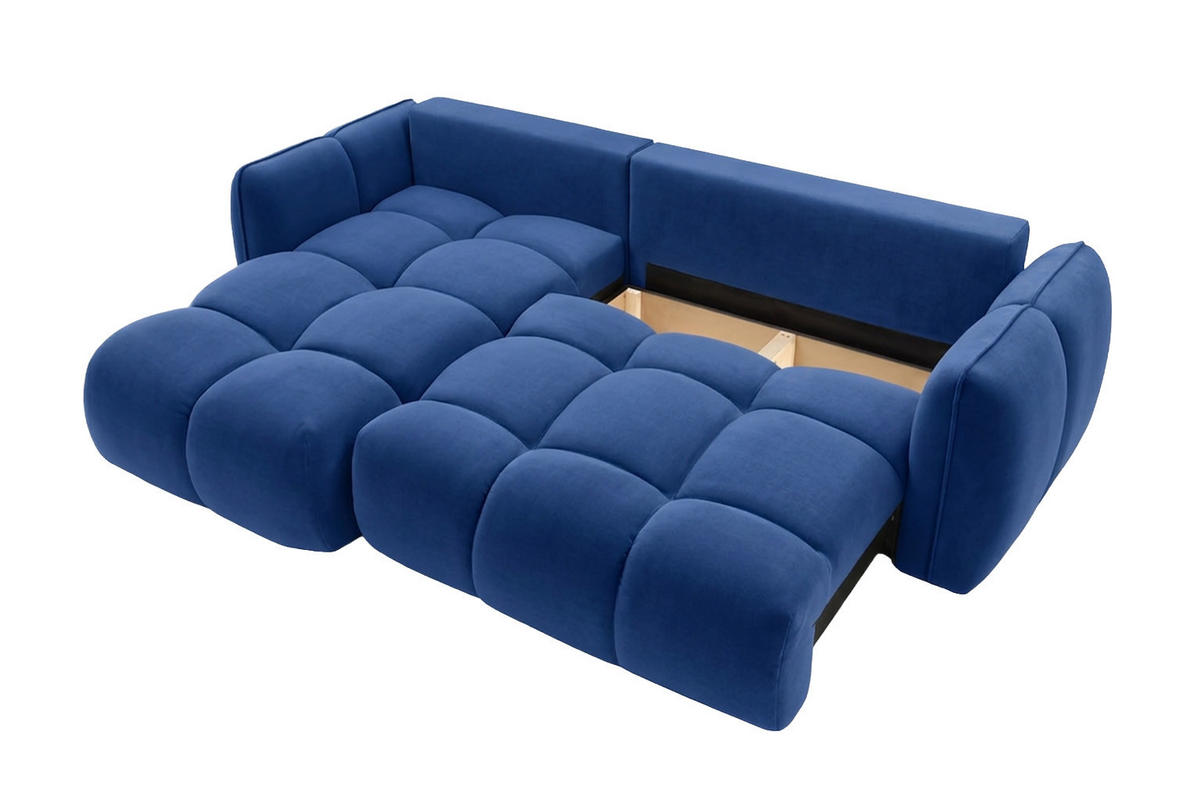 ECKSOFA L-Form Mit Schlaffunktion, Veloursstoff Bluvel, Tintenblau, Links, BELVEDER L - Blau, Holz (250/168cm) - Kaiser Möbel