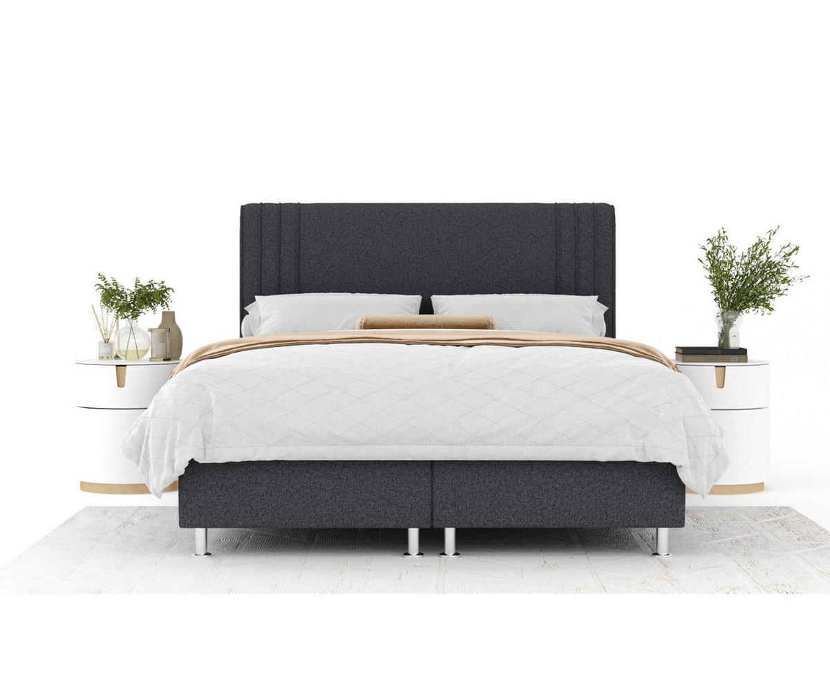 BOXSPRINGBETT Casone Schwarz 140/200 cm mit Latex-Topper - Silberfarben/Schwarz, Holz/Holzwerkstoff (140/200cm) - Maison de Reve