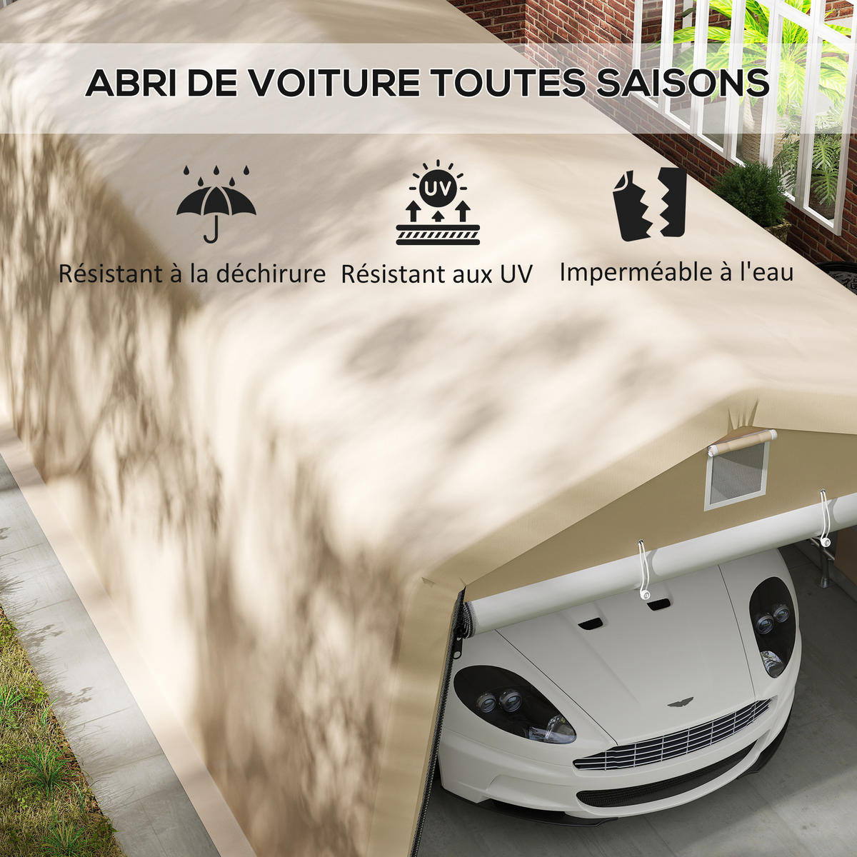CARPORT DE-12646 620/330/240 cm 150 g/m² wasserdicht mit Rolltür Grau - Mokka, Kunststoff (330/240/618cm) - ComfortXL
