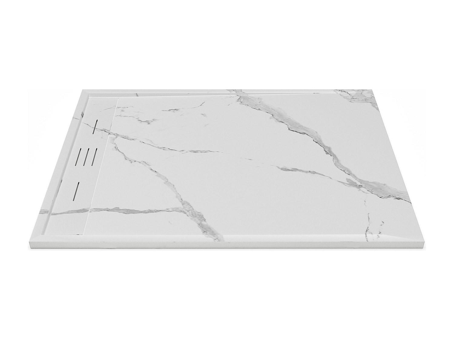 DUSCHWANNE - 120 cm x 90 cm - Harz - Hellgrau, Weiß - LYROSA - Hellgrau/Weiß, Kunststoff (90cm) - Vente-Unique