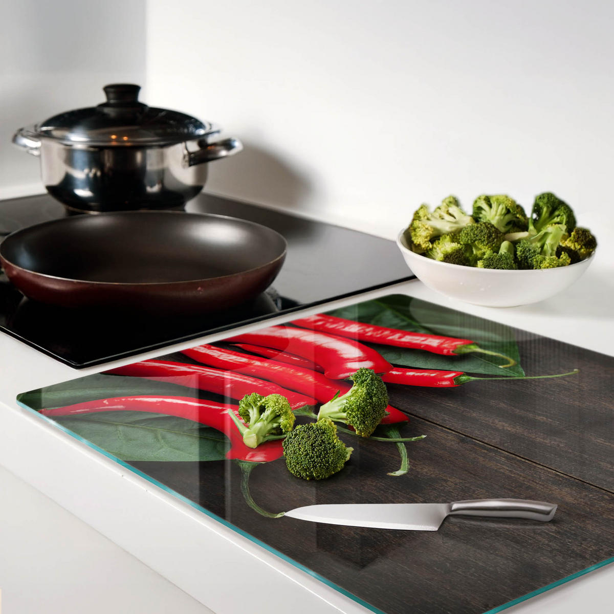 GLASPLATTE 60x52 cm Chilischoten - Rot, Glas (60/0.4/52cm) - TULUP