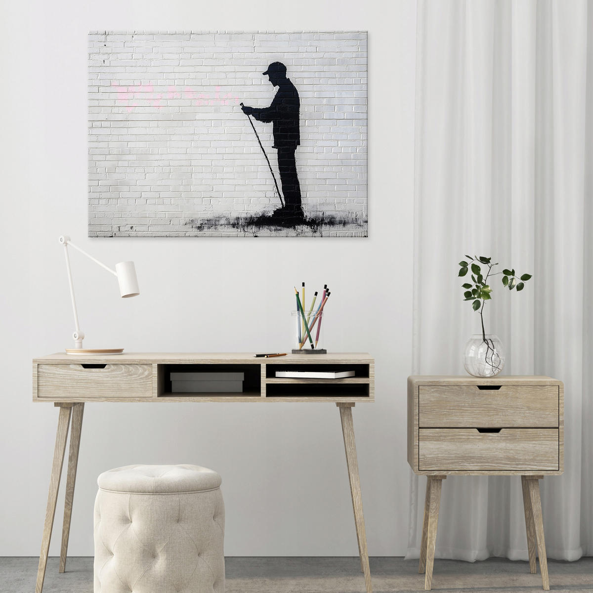 BILDER Abstrakt Banksy Grau Modern Wohnzimmer 120x80 - Grau, Holzwerkstoff (120/80cm) - Wallarena