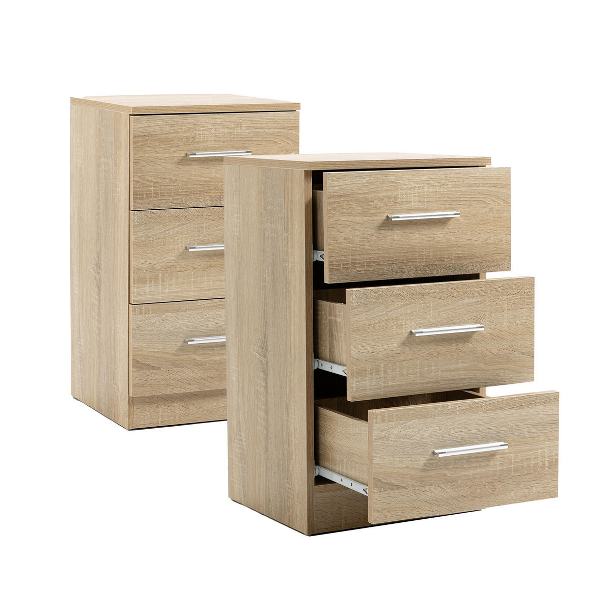 NACHTTISCH mit 3 Schubladen 37,6/35,2/65,5 cm in Natur – kompakt und stauraumstark - Weiß, Holzwerkstoff (35.2/65.5/37.6cm) - BEAOK