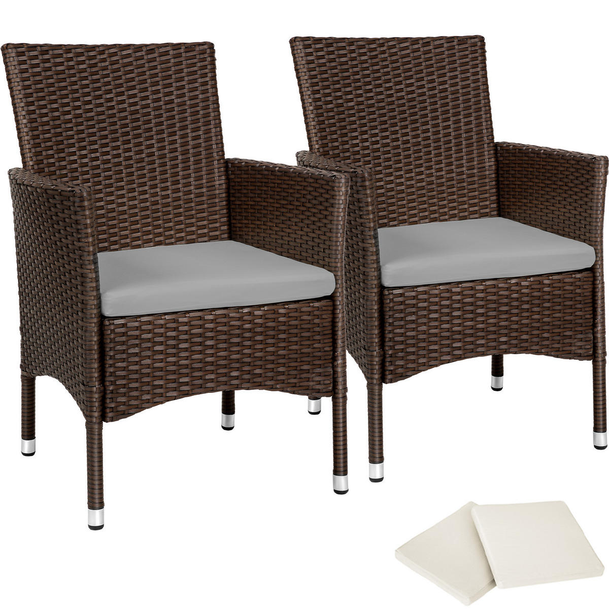 RATTANSTUHL 2er Set Nantes,59 x 57 x 85 cm,braun/beige - Beige/Braun, Kunststoff (57/85/59cm) - tectake
