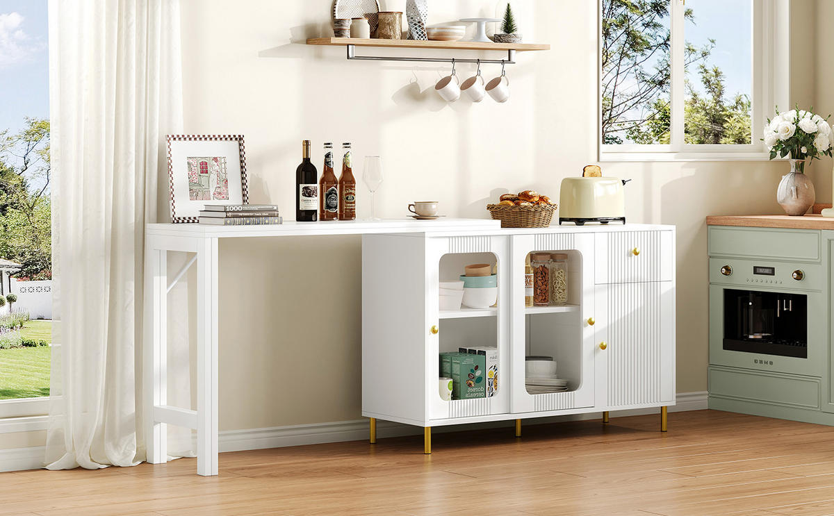 BUFFET Weiß 122/80/82 cm - Weiß, Holz (122/82/80cm) - PANGIVO