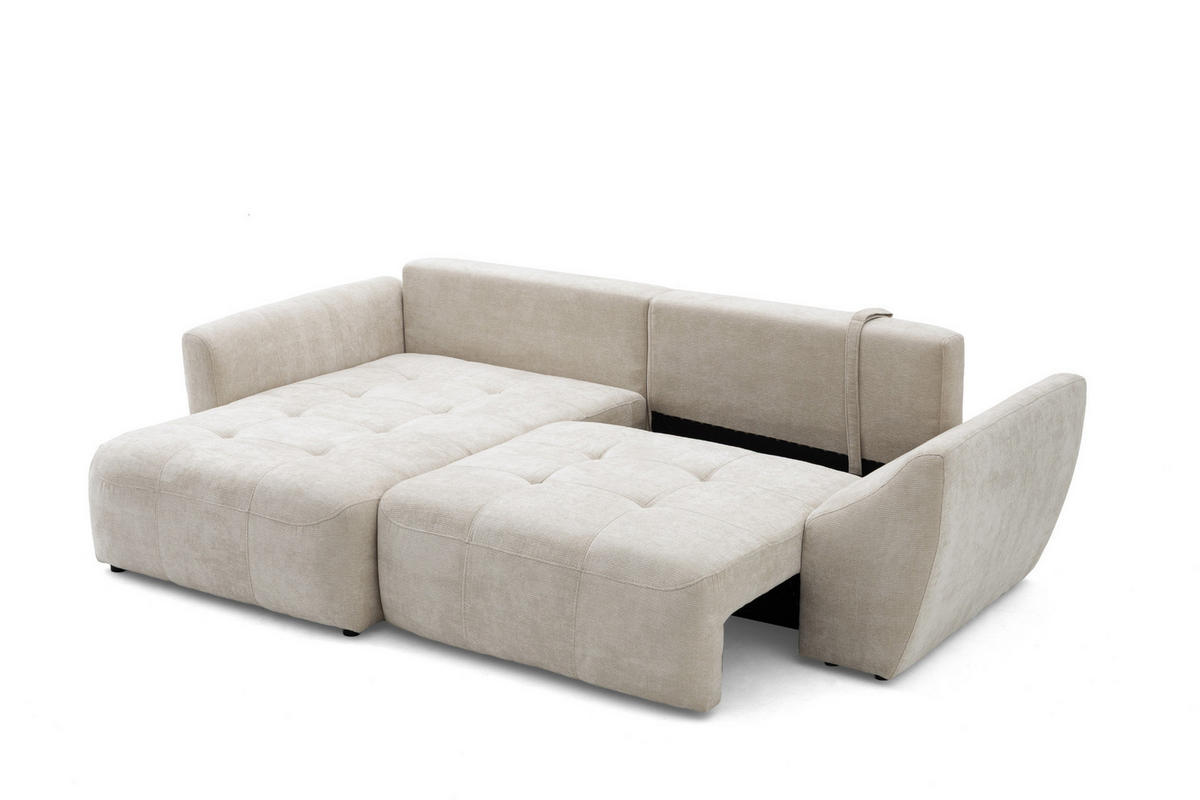 ECKSOFA NICE L Links mit Schlaffunktion 137x204 Chenille Beige - Beige/Schwarz, Holz/Textil (260/165cm) - Muffo