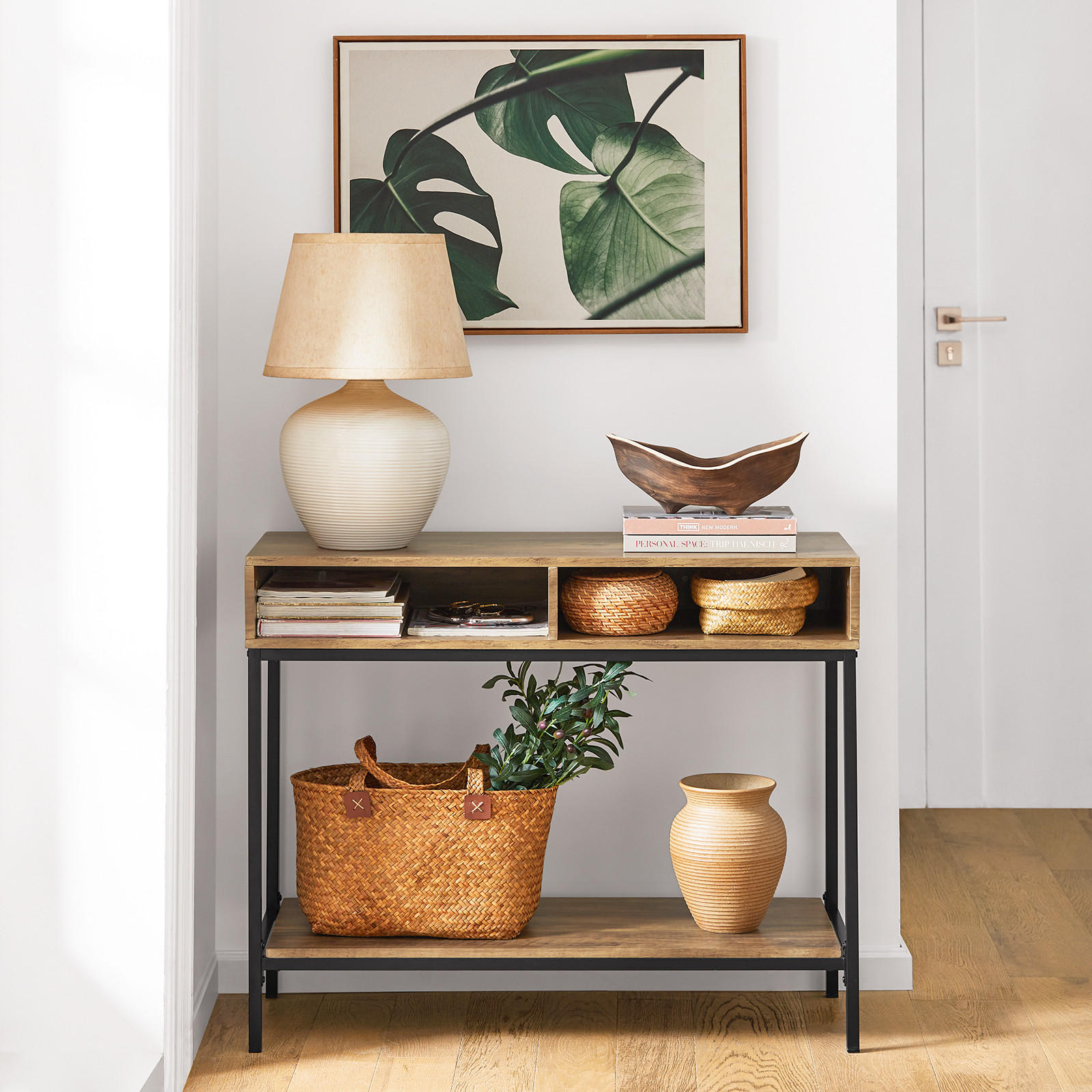 KONSOLENTISCH Natur - Schwarz/Braun, Holzwerkstoff/Metall (100/47/80cm) - SoBuy