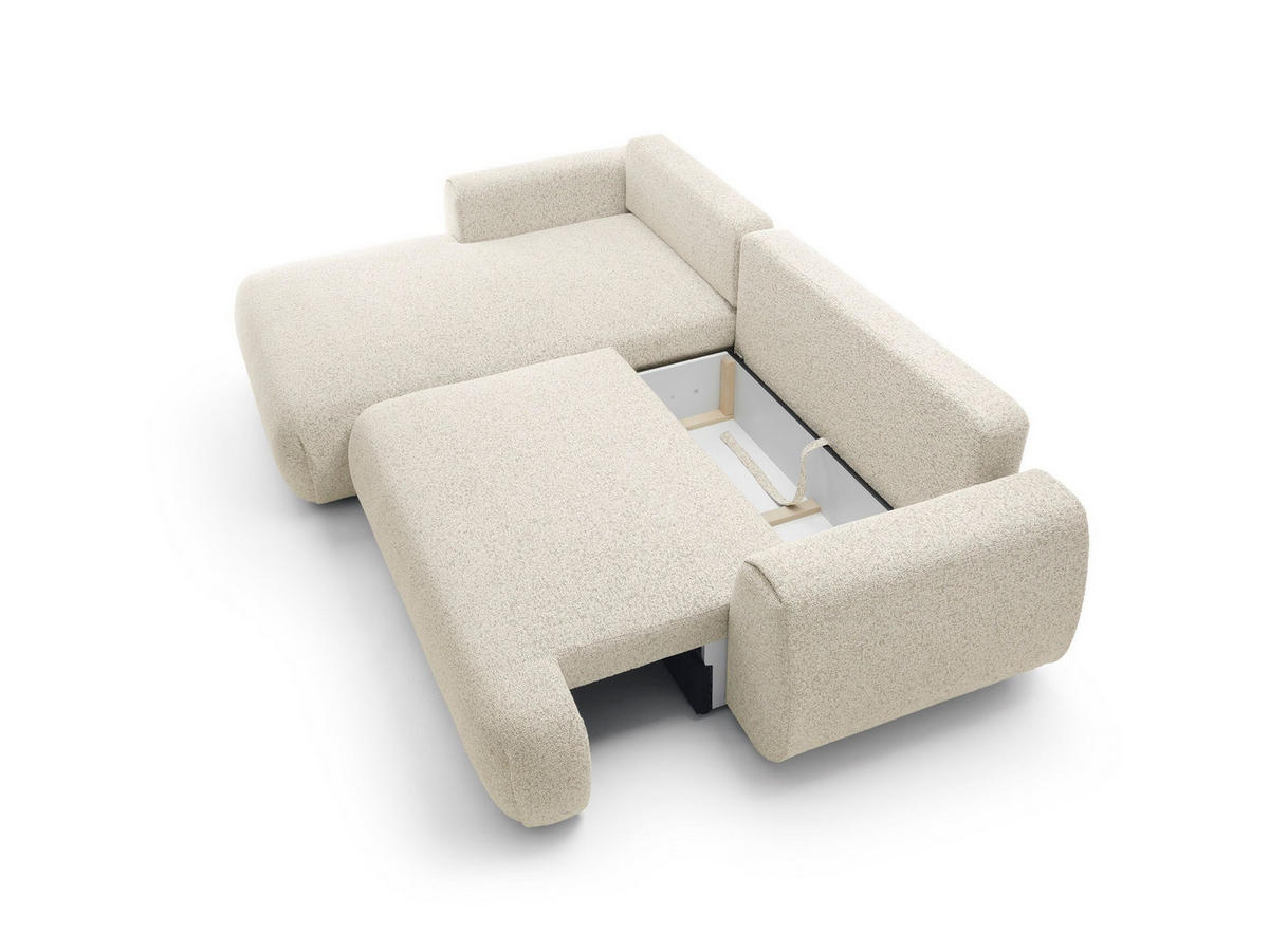 ECKSOFA ZEST Creme Geflochtener Stoff mit Schlaffunktion - Creme, Holz (270/167cm) - MASSENO