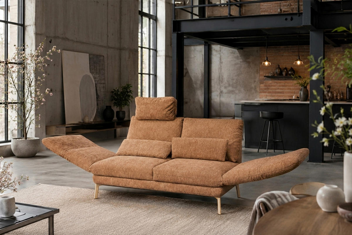 SOFA HOLLY Braun Flachgewebe - Dunkelbraun/Braun, Textil/Metall (176/90/92cm) - KAWOLA