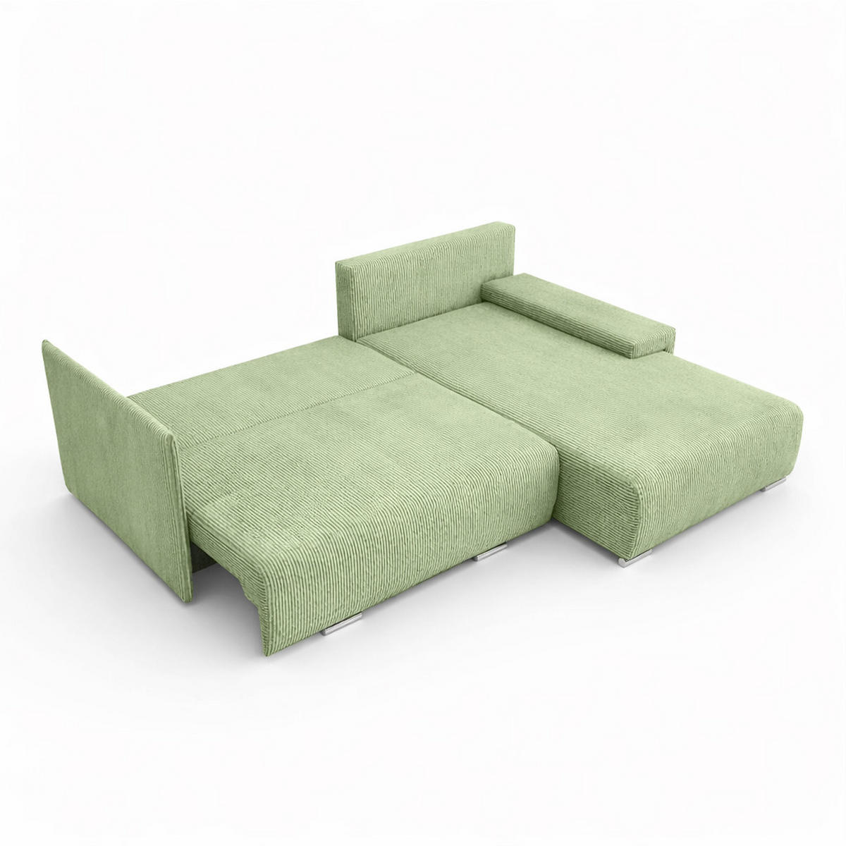 ECKSOFA L-Form Schlaffunktion Livorno Cord-Stoff Hellgrün Rechts - Chromfarben/Schwarz, Holz/Kunststoff (246/188cm) - Kaiser Möbel