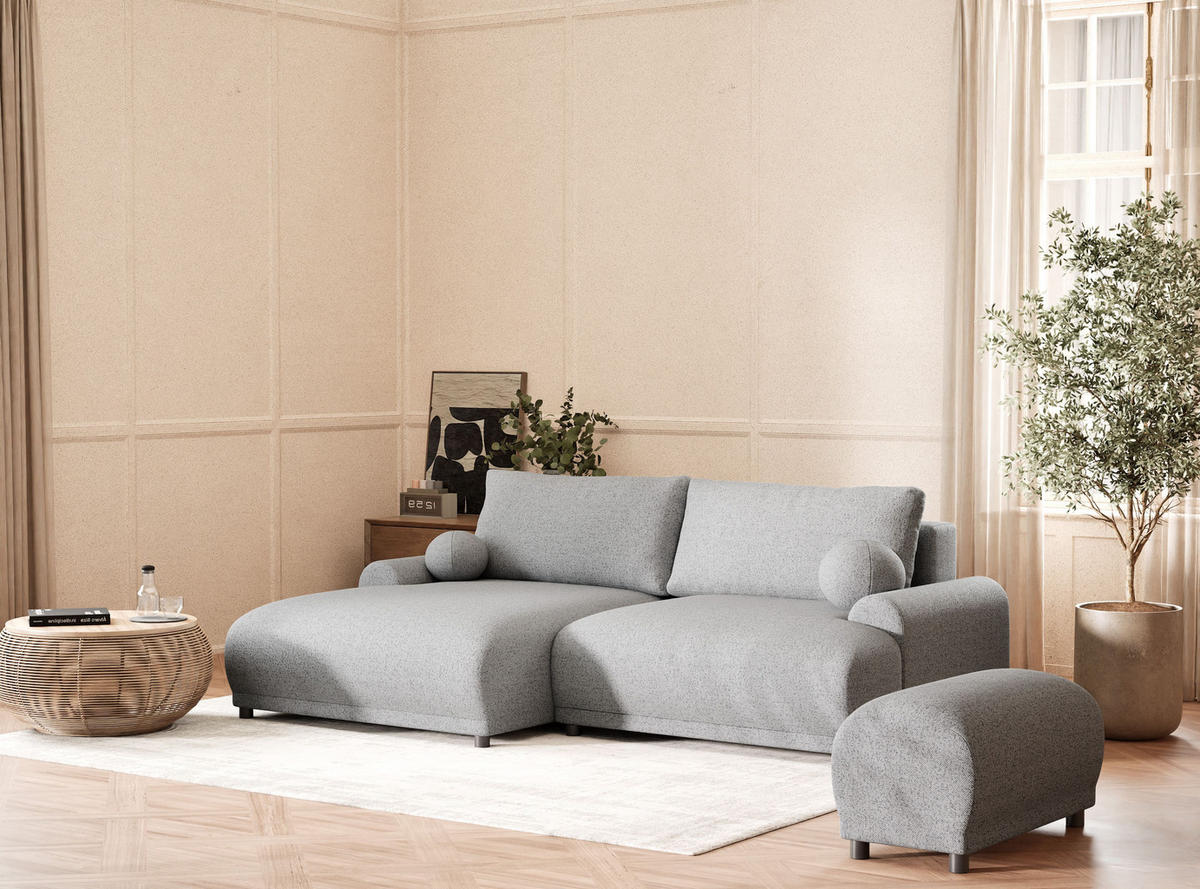 ECKSOFA MIT SCHLAFFUNKTION Tallin Hellgrau Webstoff - Links Seite - Hellgrau/Schwarz, Holz/Holzwerkstoff (145/240cm) - Maison de Reve