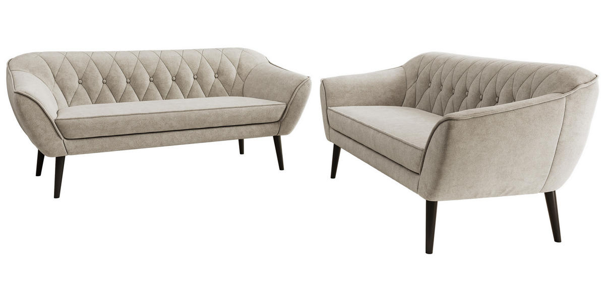 SEDACÍ SOUPRAVA PIRS 3+3 - Šedobéžová Strukturovaná látka - Černé nohy - černá/šedobéžová, kompozitní dřevo/textil (180/75/74cm) - MKS