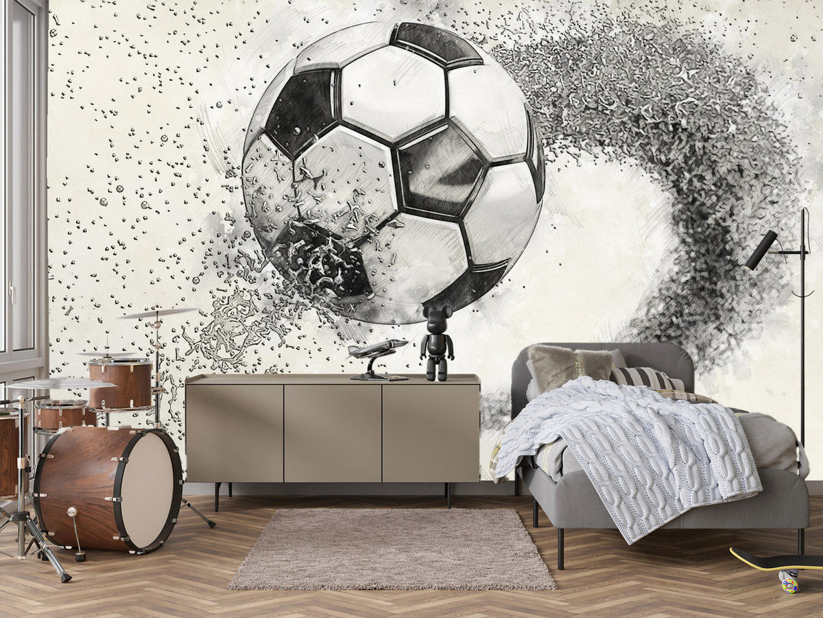 FOTOTAPETE für Kinderzimmer Abstrakter Sand Fußball Sport 150x105 - Beige/Creme, Papier (150/105cm) - Muralo