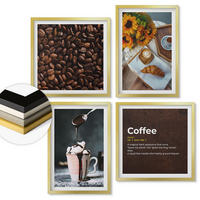 WANDBILDER 4er Set - 50x50 cm & 40x60 cm Goldrahmen - Italienische Frühstückskaffeebohnen - Goldfarben, Kunststoff (50/50cm) - ArtPrintCave