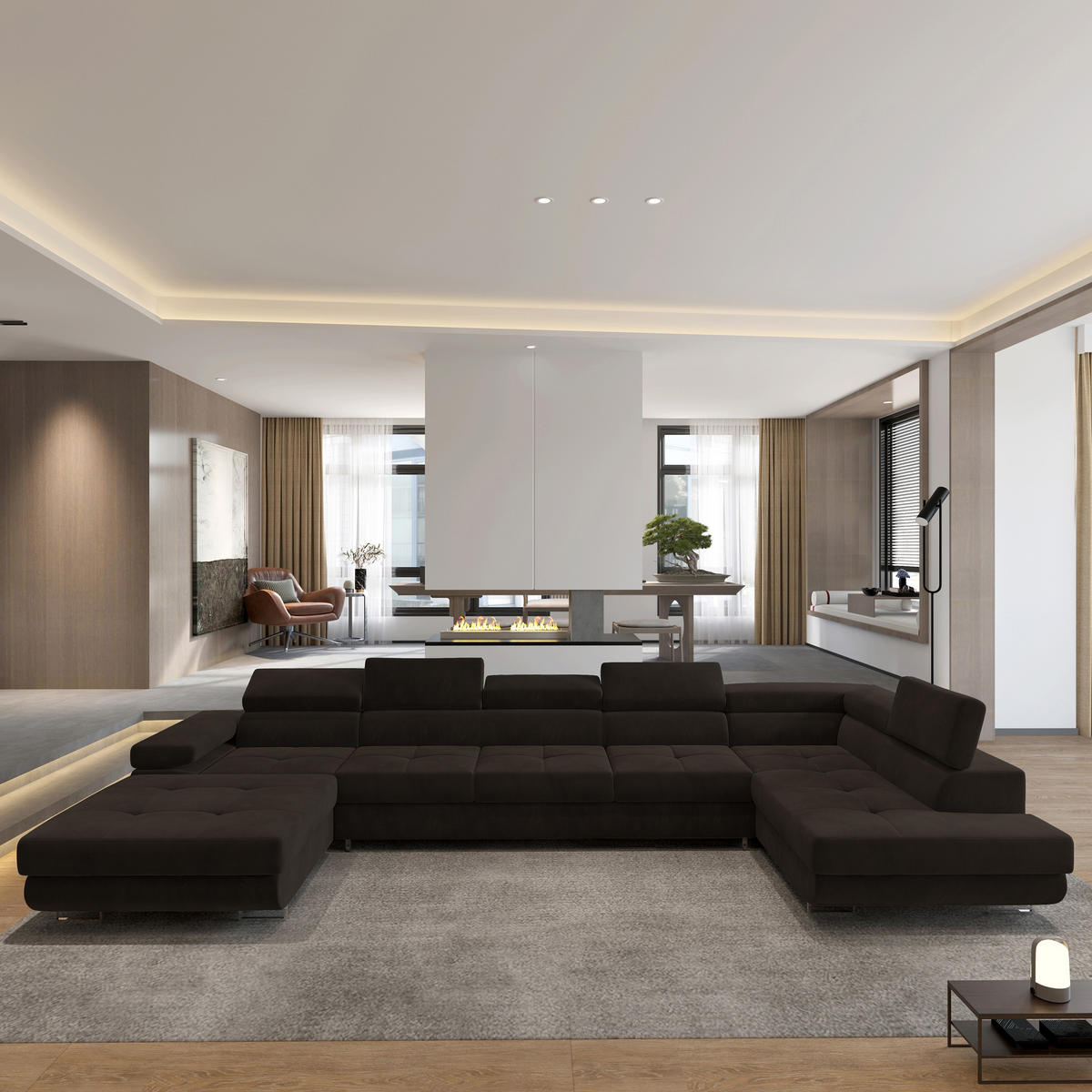 ROHOVÁ SEDAČKA TORIVA hnědá - stříbrná/hnědá, kov/dřevo (418/202cm) - MASSENO