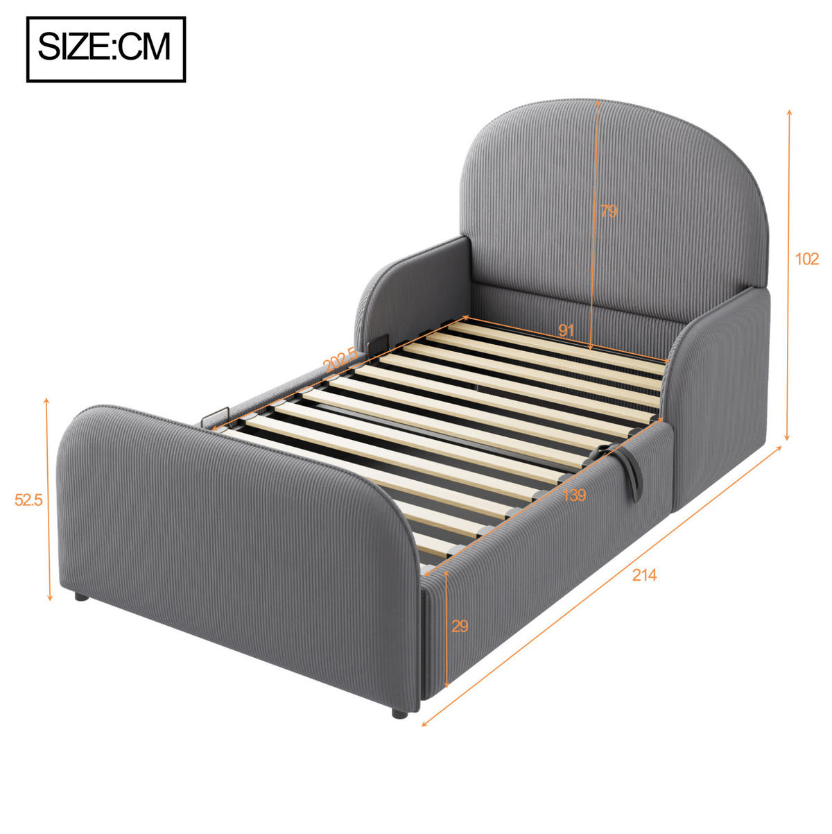 BETT mit hydraulischem Stauraum 90x200 cm Samt Grau - Grau, Metall (90/200cm) - Beauniv
