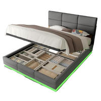 BOXBETT 180/200 mit Bettkasten, LED, USB/Typ C-Ladeanschluss,Samt,Grau - Grau, Holz (180/200cm) - LVHOM
