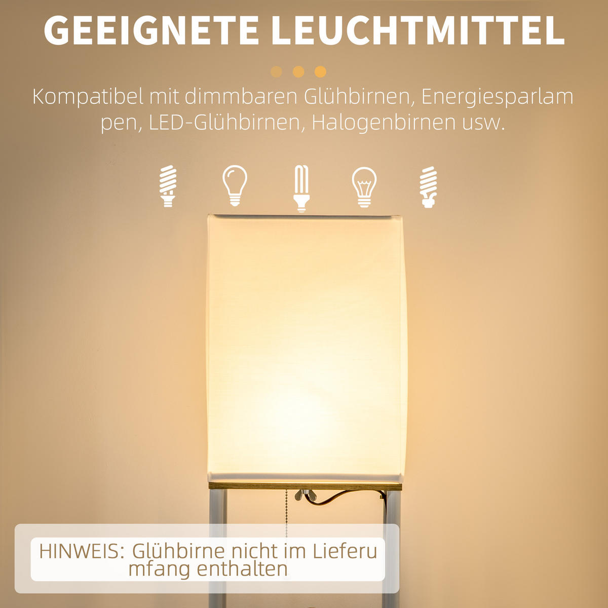 STEHLAMPE, Stehleuchte mit 3 Fächern, E27 Sockel, Weiß, exkl. Glühbirne - Weiß, Holzwerkstoff (26/26/159cm) - HOMCOM