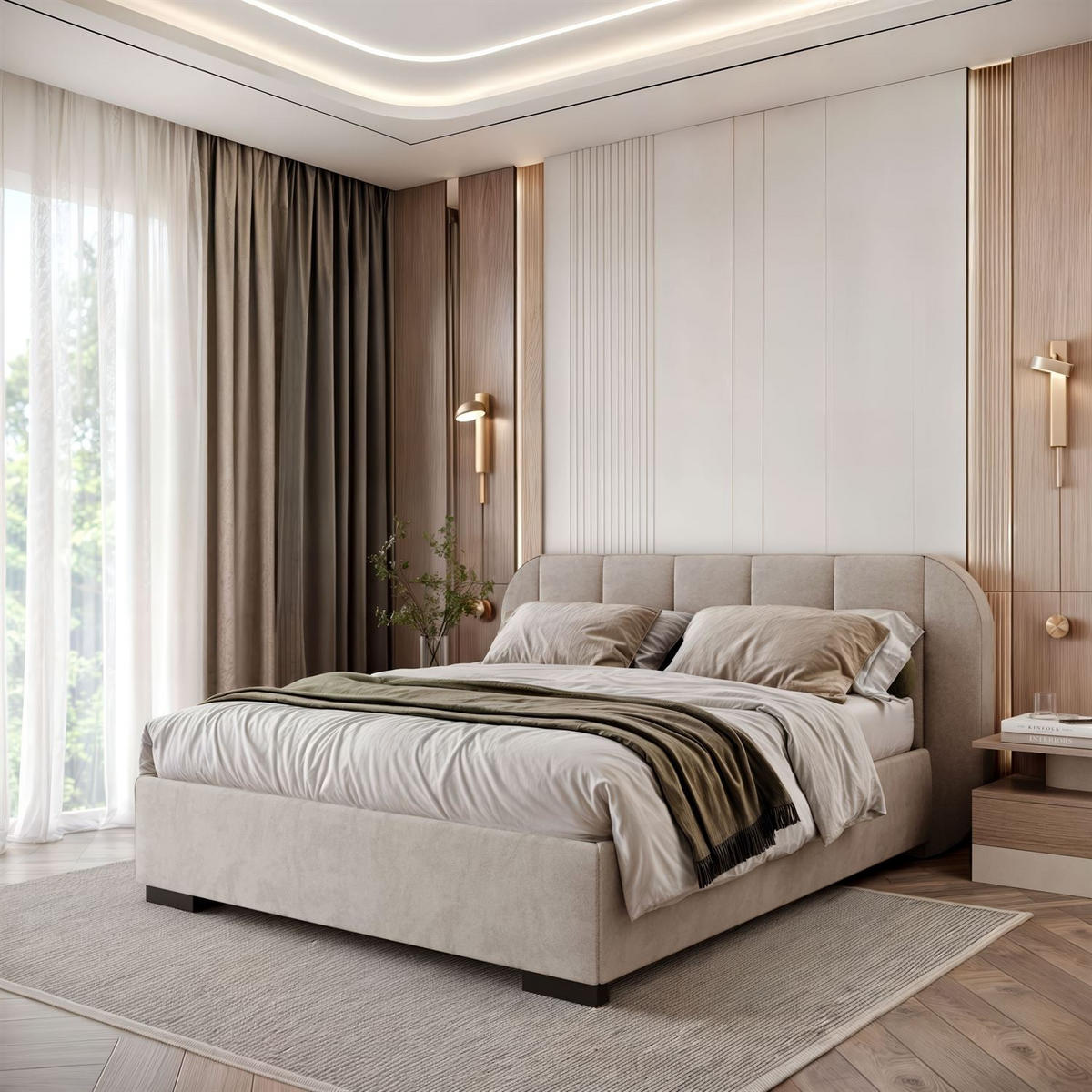 BETT AMARA 180x200 gepolstert mit Stauraum und Lattenrost, Royal Velvet 180 - Taupe, Textil (180/200cm) - Lookway