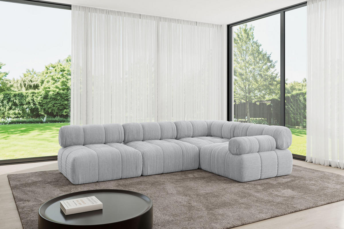 ECKSOFA modulares Sofa Mende-L2 - 285x190x70 cm Grau Cord - Grau, Holzwerkstoff/Textil (285/190cm) - ALTDECOR