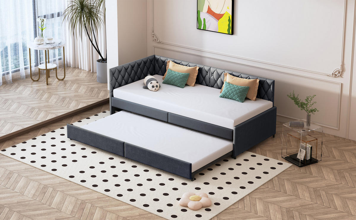 SCHLAFSOFA 90/200 cm grau Samt mit Liegefunktion - Grau, Holz