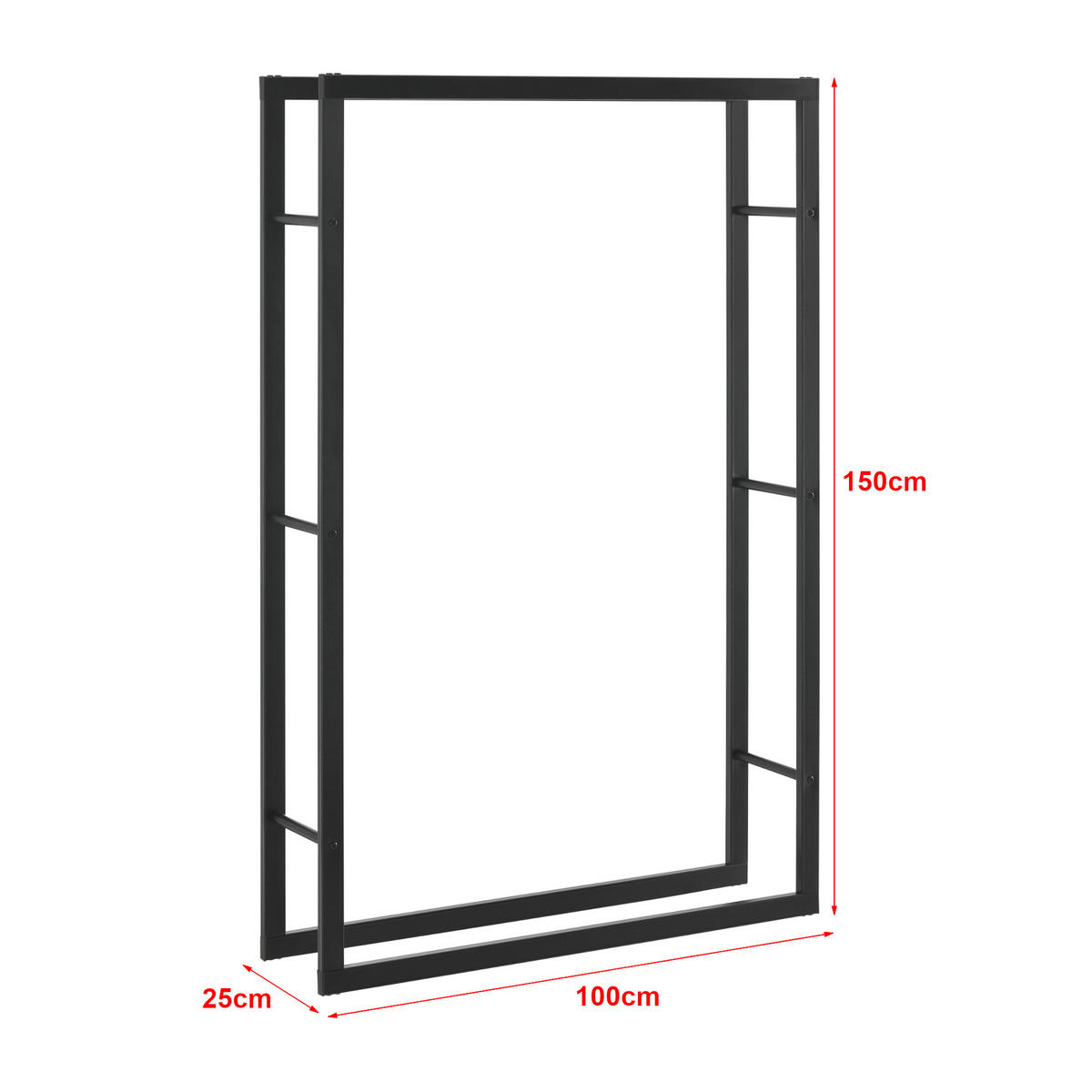 KAMINHOLZREGAL Täby - Schwarz, Metall (100/150/25cm) - [en.casa]