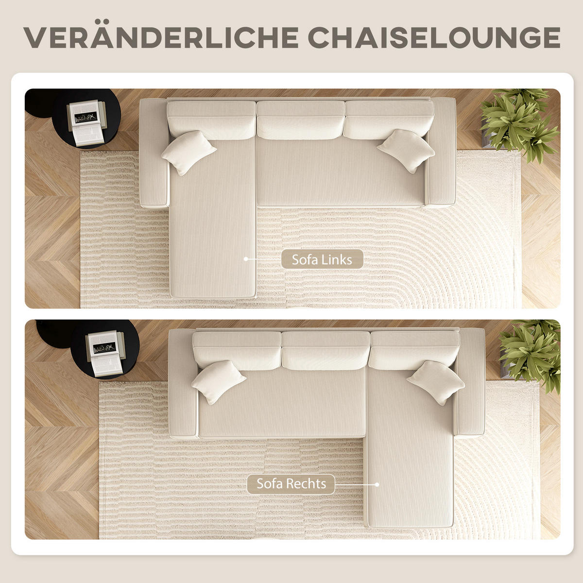 ECKSOFA 3-Sitzer Sofa in L-Form Eckcouch 241x153x83 cm Cremeweiß - Weiß, Kunststoff (241/153cm) - HOMCOM