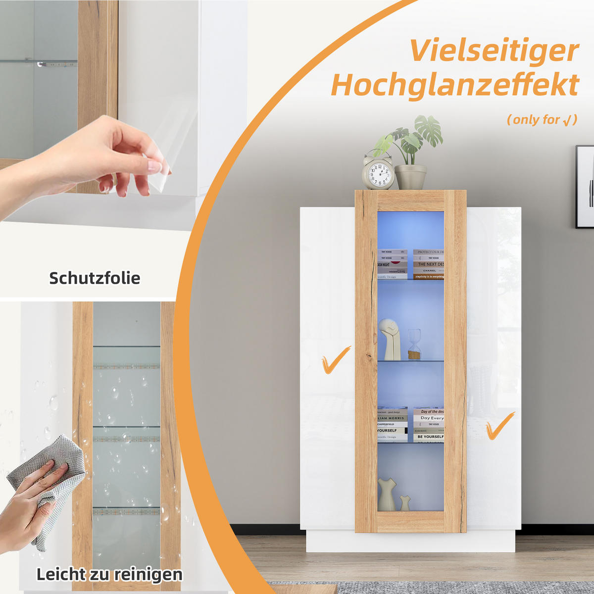 VITRINE LED Hochglanz 3 Türen Glas Schublade 120cm - Multicolor, Holzwerkstoff (74/120/40cm) - FLIEKS