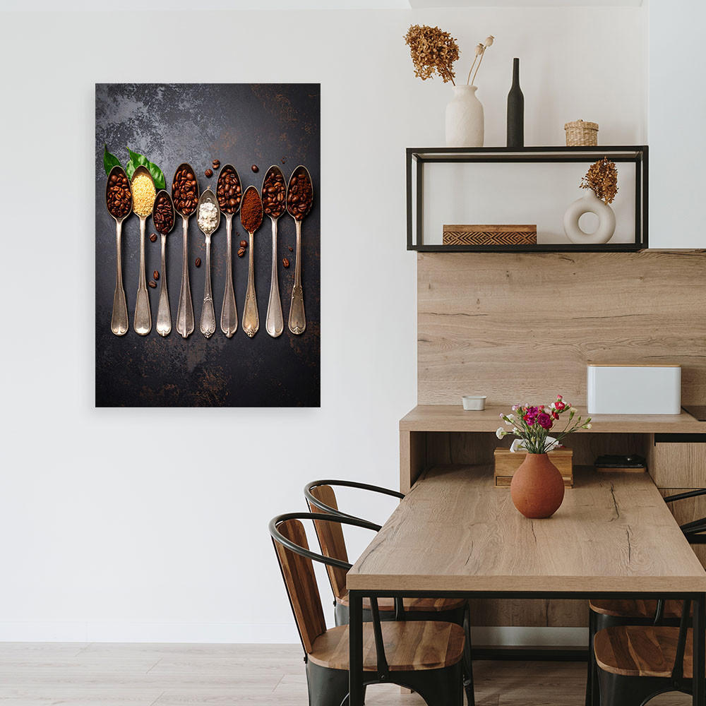 LEINWANDBILD Kaffeebohnen auf Löffeln 80x120cm - Grau, Textil (80/120cm) - Feeby