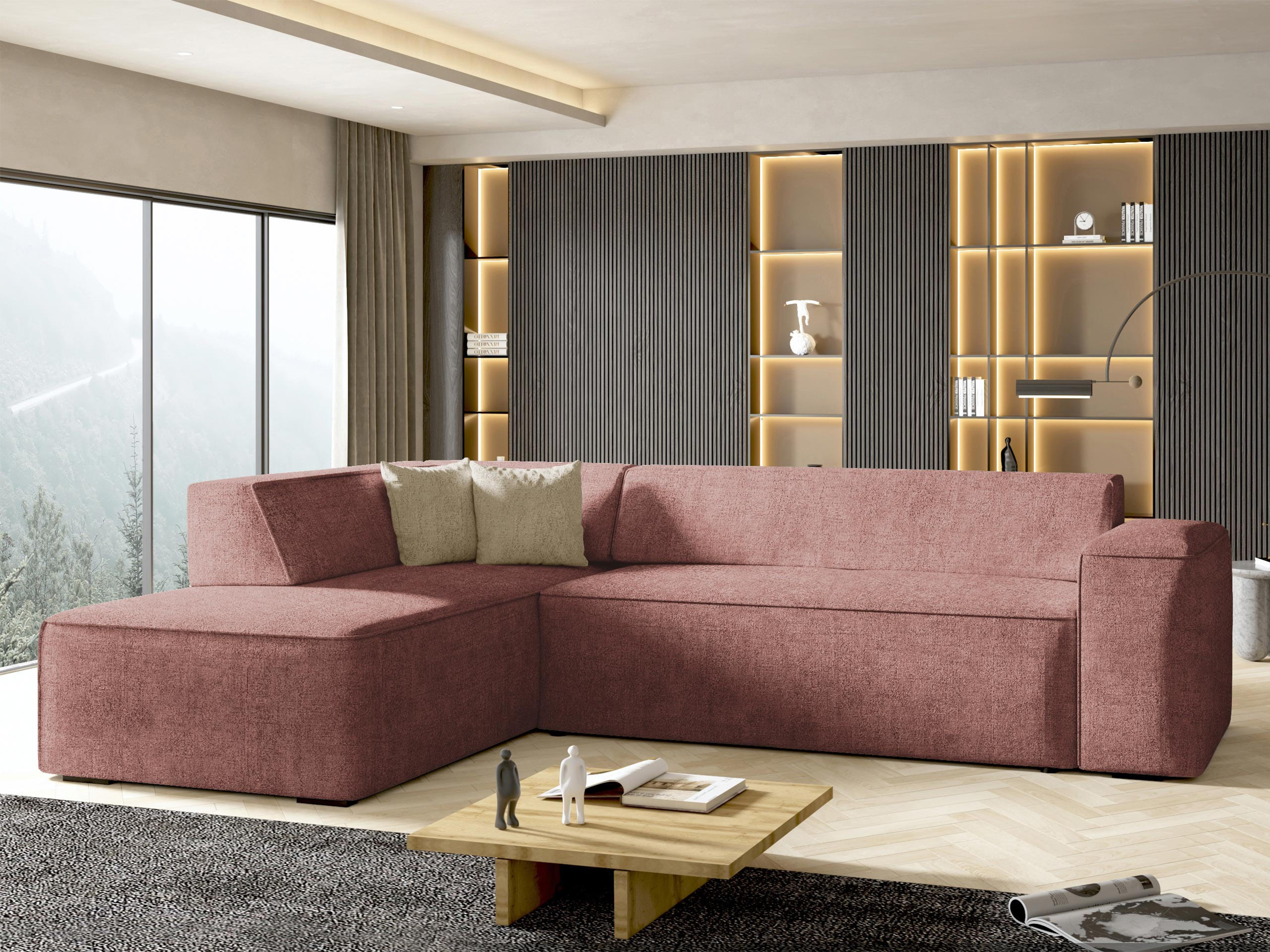 ECKSOFA Lordin Premium, Seite: Links - Rosa, Holz/Textil (267/205cm) - MIRJAN24