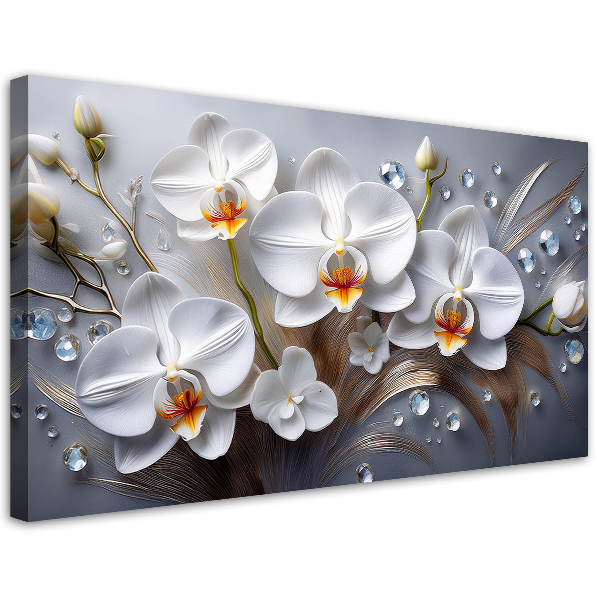 LEINWANDBILD Orchideenblüte weiß 3D bemalt 100x50cm - Weiß, Textil (100/50cm) - Feeby